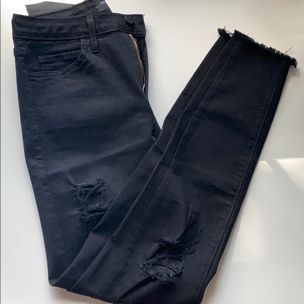 Just black denim size 28 stretchy ripped jeans